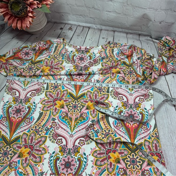 allison daley Colorful Paisley peasant Top boho western business casual sz L - Picture 6 of 9